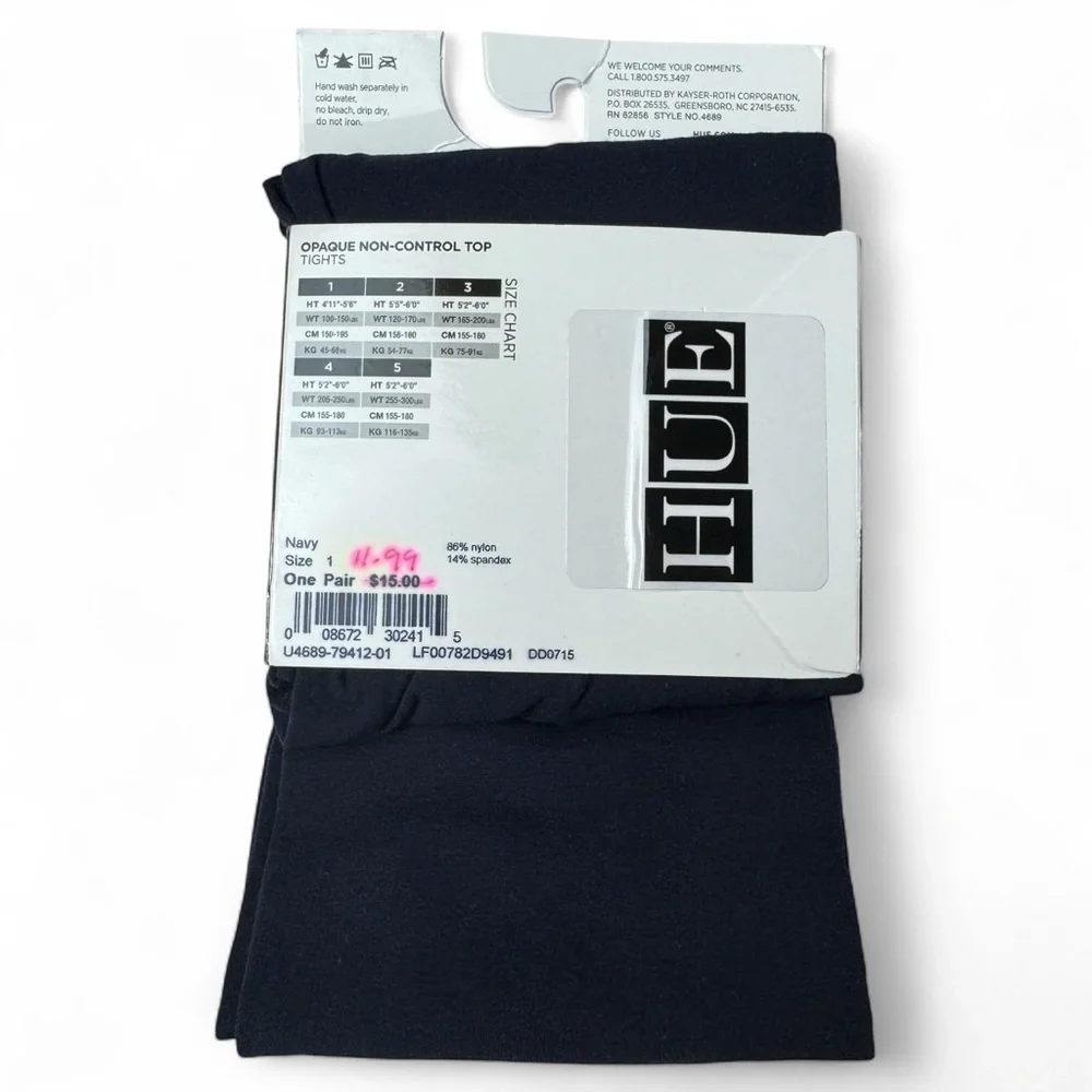 HUE‎ Opaque Tights Non-Control Top Womens Size 1 Navy Blue New